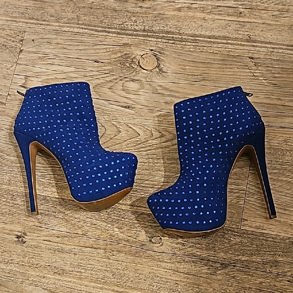 Betsey Johnson Blue Studded Heeled Boots
